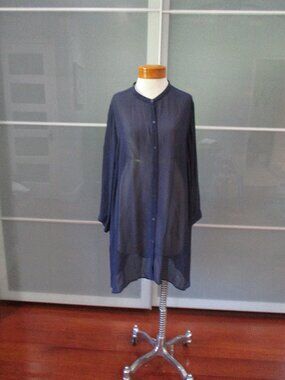 Eileen Fisher Woman 3/4 Sleeve 100% Silk Sheer Shirt Dress